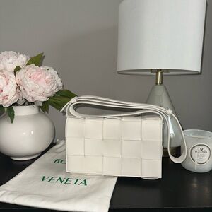Bottega Veneta Cassette White Woven Crossbody Bag